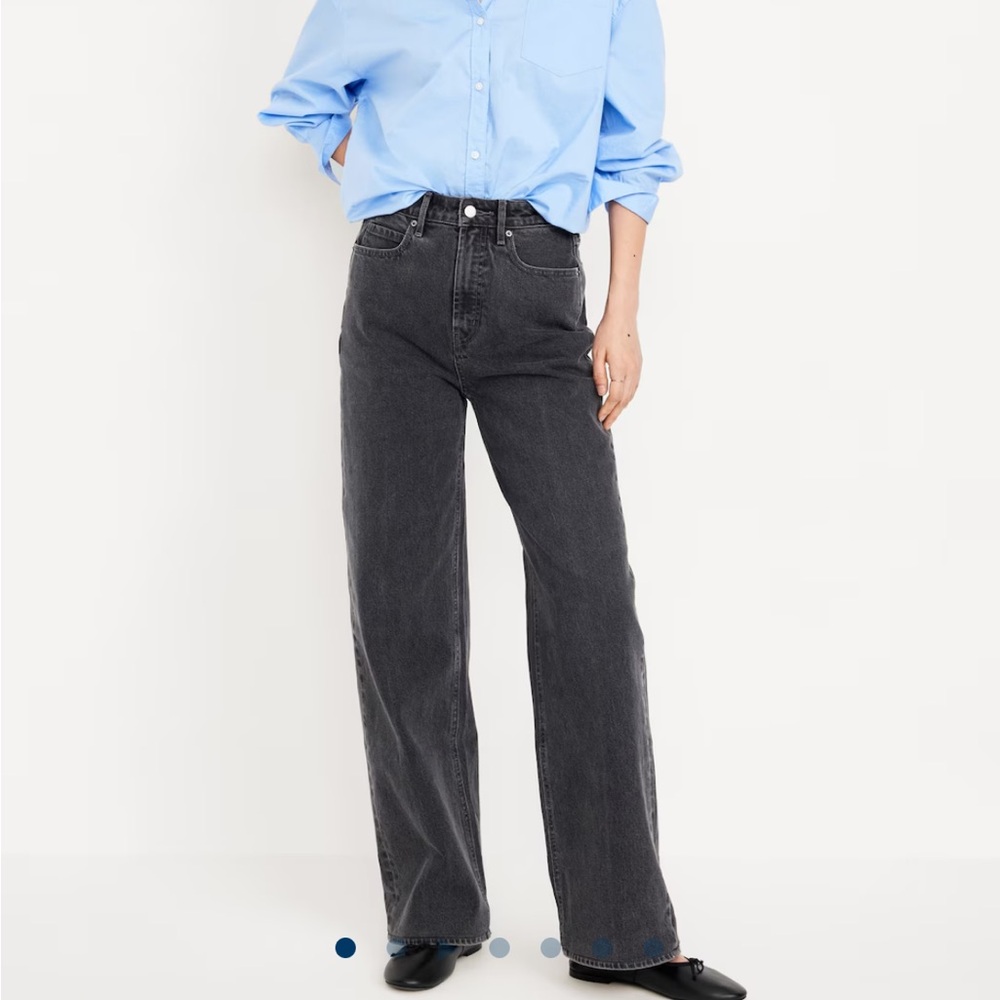 OLD NAVY - Extra High Rise Wide Leg Black Wash Raw Hem Jeans Sz 4 / 27